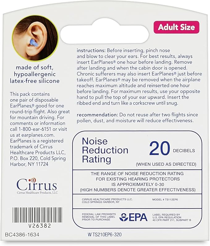 Original Child EarPlanes by Cirrus Healthcare Ear Plugs Airplane Travel Ear Protection 1 Pair, Size-Small