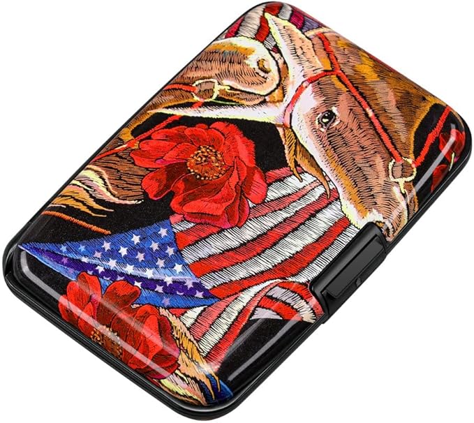ELFISH Mini RFID Aluminum Wallet Credit Cards Holder Business Card Case Metal ID Case for Men Women(Horse)