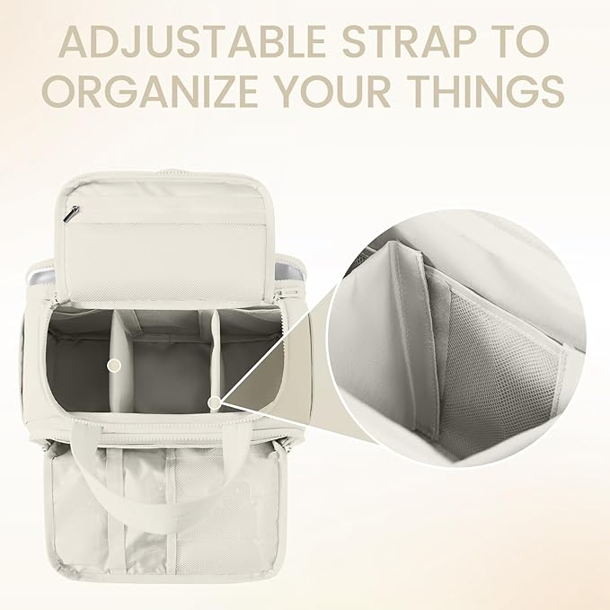 Travel Makeup Bag,Puffy Toiletry Bag for Women,Cosmetic Travel Bag Lightweight,Toiletries Organizer with Trolley Sleeve,White