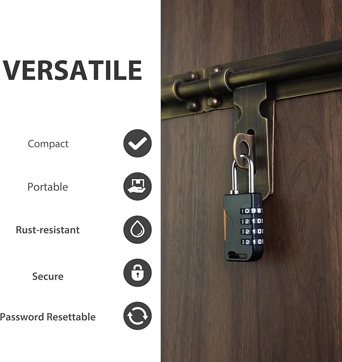 Gym Locker Lock, 4 Digit Combination Lock for Gym Locker, Travel Safe Combo Luggage Padlocks, Combination Padlock for Cabinet, Suitcase, Storage Unit, Toolbox, Outdoor Fence (Black)