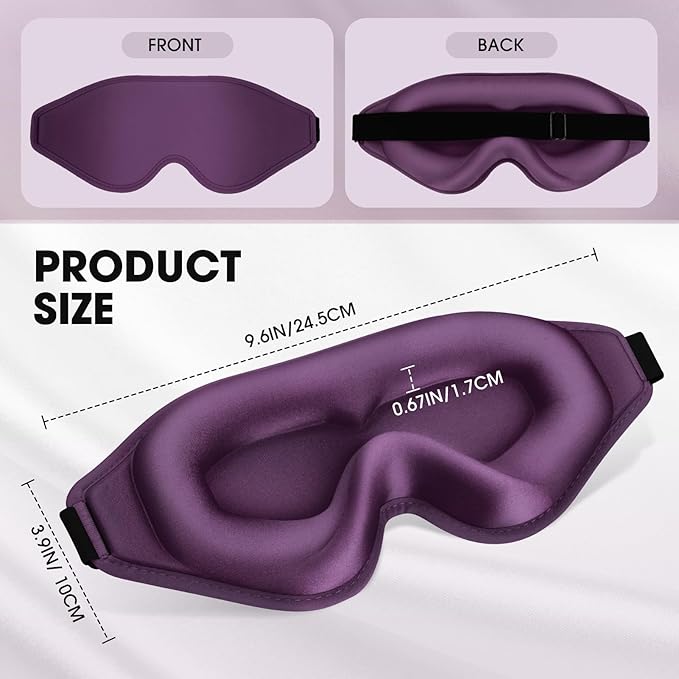 Sleep Mask | 99% Fully Block Out Light Eye Sleep Mask | Long Lash Extension | 3D Deep Contoured Eyes Cover Zero Pressure | Adjustable Straps | Sleep Travel Home Nap Rest Women Men (Purple)