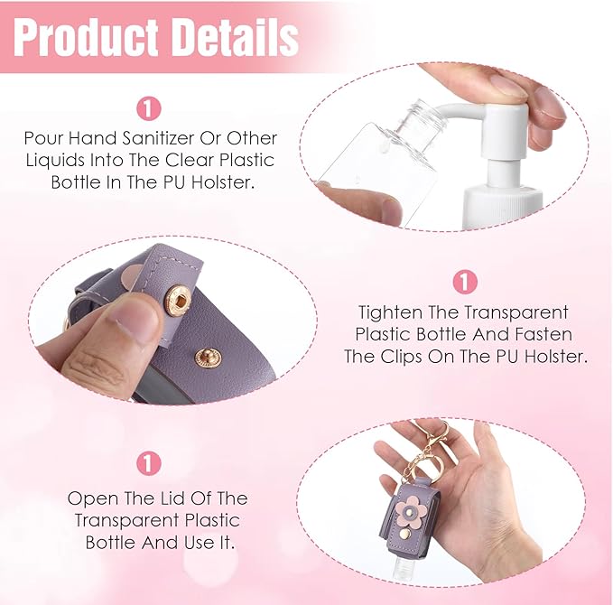 4 Pcs Handwashing Fluid Keychain Portable 30ml Refillable Leather Hand Handwashing Fluid Mini Case Holder Keychain Travel Size for Toiletry Lotion Liquid Soap Shampoo