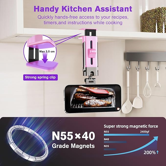 Valentine's Day Gift for Her Airplane Phone Holder Travel Essentials for Women,Magnetic Phone Holder for MagSafe,N55 Strong Magnet,360°Swivel Portable Cruise Airplane Gadgets for iPhone 17 Pink