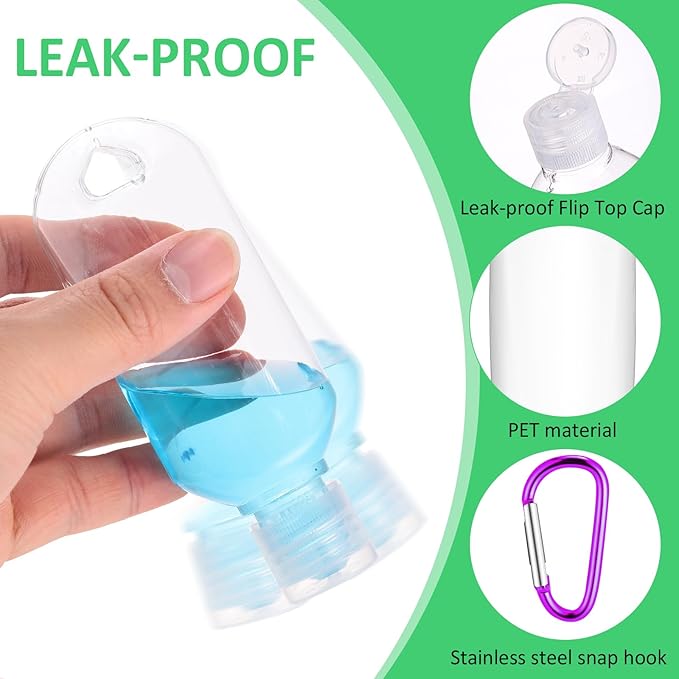 FairySandy 30 Pcs Traveling Bottles with Keychain 2oz Clear Plastic Hand Sanitizer Holder Keychain Empty Refillable Liquid Packing Container Squeeze Plastic Bottle with Lid,Rectangle