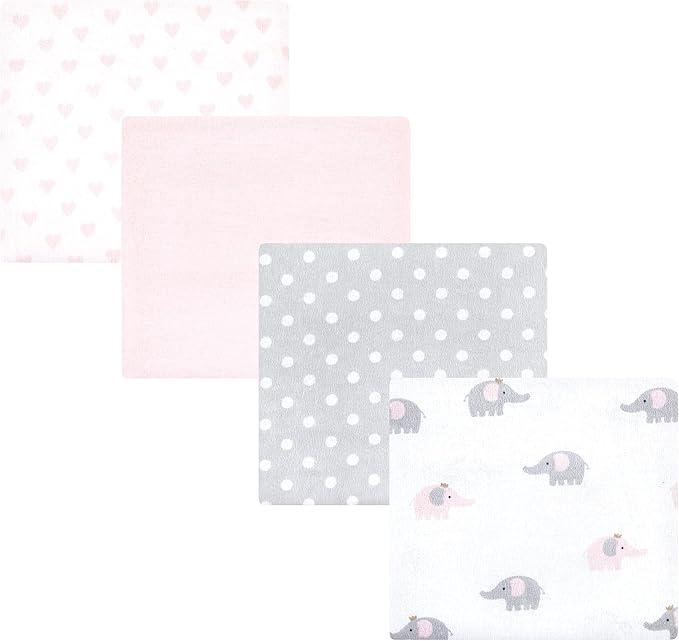 Hudson Baby Unisex Baby Cotton Flannel Receiving Blankets, Pink Gray Elephant, One Size