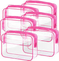 6 Pieces Clear Makeup Bags Bulk TSA Approved Toiletry Bag for Travel PVC Waterproof Clear Cosmetic Pouch with Zipper for Men and Women Carry-on Travel Essentials (Rose Red)