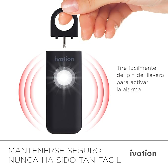 Ivation Personal SOS Alarm Keychain | Self-Defense Safety Siren & LED Panic Strobe Light with Carabiner Clip for Women, Children & Seniors | Pocket Size, Loud 125 dB Sound, Air Travel Friendly