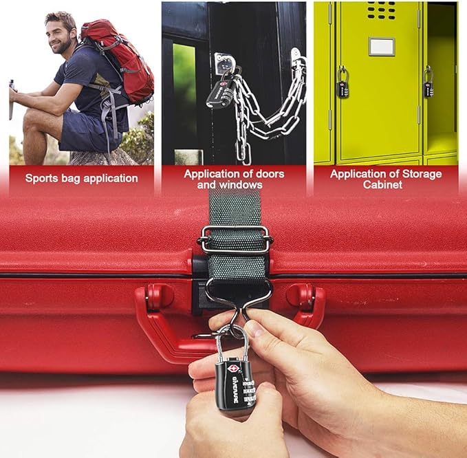 GIVERARE TSA Approved Luggage Locks, Combination Travel Cable Lock, Re-settable 3-Digit Padlocks with Alloy Body, Keyless Travel Sentry Accepted Padlock for Gym Locker, Golf Bag Case, Backpack-Black