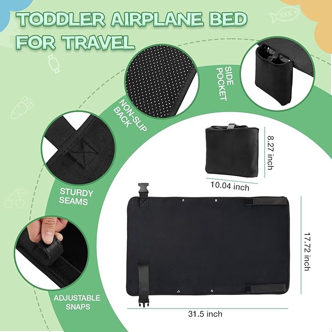 Toddler Airplane Bed with Cloth Book, Portable Airplane Seat Extender Travel Bed for Kids, Soft Baby Plane Travel Essentials for Flying, Toddlers Long Flight Must Haves Footrest