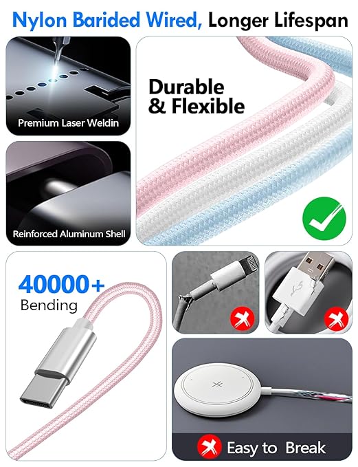 Travel Essentials for Apple Watch Charger,iPhone Charger,3 in 2 Multi Charging Cable,Type C/Magnetic Fast Charging Cable [Portable] for iWatch Series Ultra/11/10/9/SE,iPhone 17-11-6FT Pink