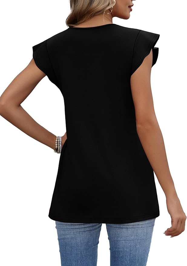 WIHOLL Womens Summer Tops 2026 Babydoll Shirts Ruffle Sleeve Spring Outfits Dressy Casual Blouses