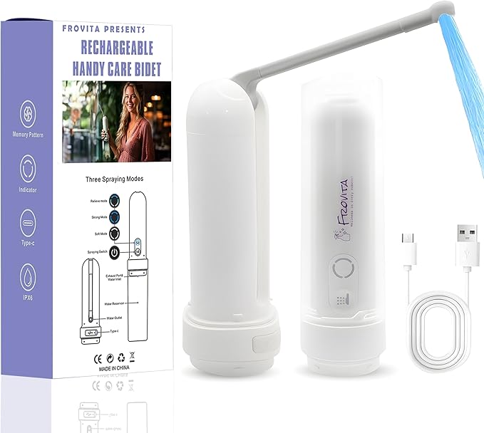 Portable Bidet for Travel – USB-C 800mAh Rechargeable Battery Travel Bidet, IPX7 Waterproof, 3 Adjustable Pressure Modes (Soft to Strong) for Postpartum Care