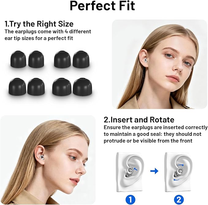 Ear Plugs for Sleeping 32dB Noise Cancelling Earplugs for Noise Reduction & Sleep, Reusable Travel, Work, Focus & Concert, Ultra Soft with 4 Pairs of Ear Tips & a Portable Case (Beige, One Size)