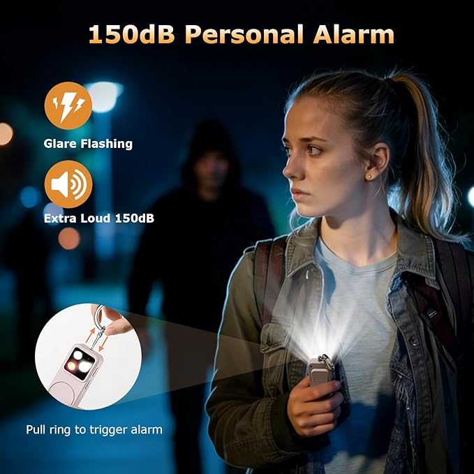 Keychain Personal Safety Alarm for Women, Rechargeable 150dB Alarm with Strobe Light, Pull Pin Emergency Siren for Walking, Running, Night Out, Parking Lots, Travel and Everyday Carry