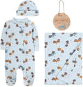 Newborn Baby 4 Piece Coming Home Outfit Gift Set – Footie Sleeper, Blanket, Headband & Ornament for Boys & Girls