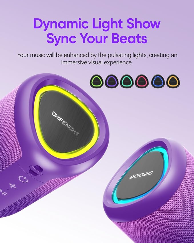 Portable Bluetooth Speaker Beach Essentials: Powerful Crystal Clear Sound/Dynamic Light/IPX5 Waterproof/All Day Playtime/Wireless BT 5.3/TWS Paring, Mom Gifts, Outdoor|Travel|Camping|Pool Accessories