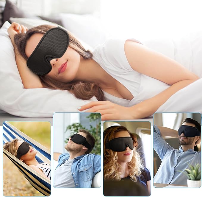 Sleep Mask, Super Soft 3D Contoured Cup Sleeping Mask, Upgraded 100% Blockout Light Sleep Masks for Women Men with Adjustable Strap, Comfortable Concave Molded Eye Covers for Sleeping, Black