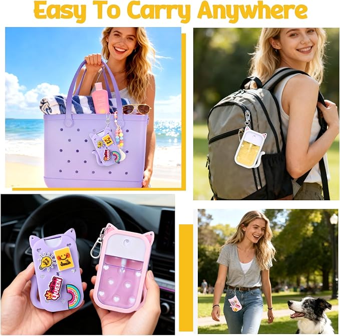 Mity rain Hand Sanitizer Spray Case Compatible With Touchland, Cute Silicone Hand Sanitizer Holder Keychain with 4 Charms, Portable Refillable Sanitizer Accessory, Gift for Women And Teens