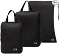 Compression Packing Cubes Travel Organizers plus Laundry or Shoe Bag with YKK Zippers (Black, 3 Piece)
