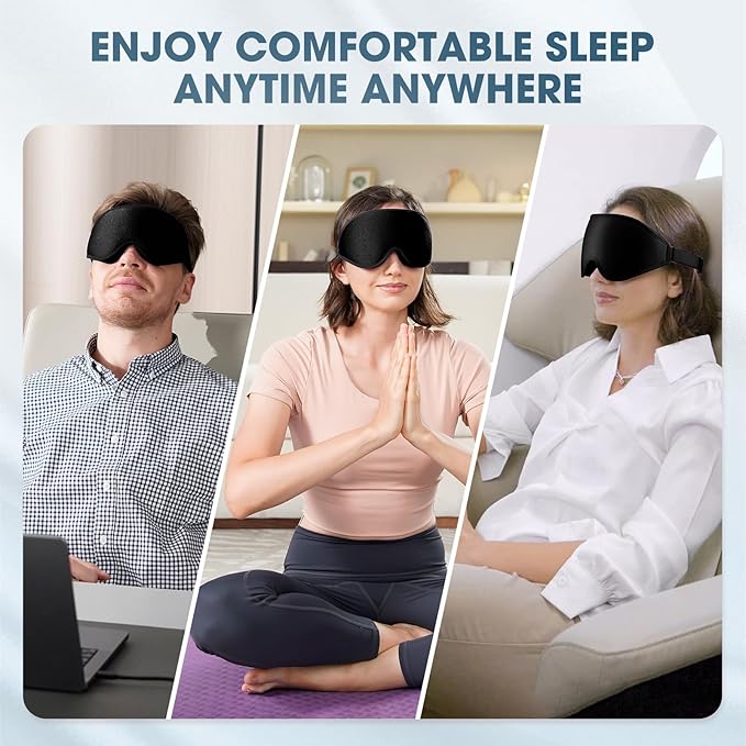 Sleep Mask | 99% Fully Block Out Light Eye Sleep Mask | Long Lash Extension | 3D Deep Contoured Eyes Cover Zero Pressure | Adjustable Straps | Sleep Travel Home Nap Rest Women Men (Black)