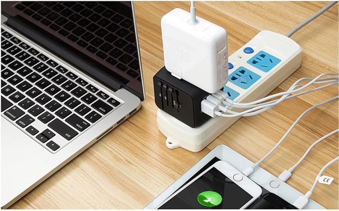 SAUNORCH Universal International Travel Power Adapter W/High Speed 2.4A USB, 3.0A Type-C Wall Charger, European Adapter, Worldwide AC Outlet Plugs Adapters for Europe, UK, US, AU, Asia-Black