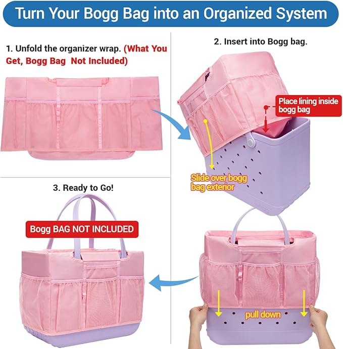 Organizer Insert Compatible with Extar Large Bogg Bag Inner Outer Bag Cover Multi-Pocket Liner with Zip Pouch Easy-Access Exterior Mesh Pockets Picnic Camping Baseball Football Girls Women Mujer Mama