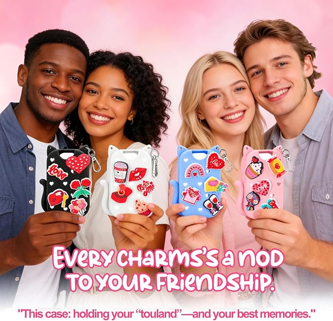 Mity rain Valentine Cat Silicone Case for Touchland Mist 1 FL OZ Hand Sanitizer Spray, Portable Travel Keychain with 10 Love Charms, Ideal Valentine’s Day Gifts for (Him/Her) your belove