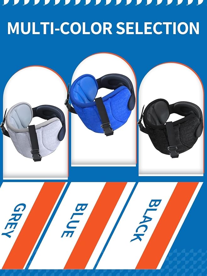 SARISUN Travel Pillows for Airplanes, Airplane Pillow with 3D Eye Mask for Sleeping, 360° Support Headrest for Long Flight, Road Trip, Stop Bobblehead Travel Essential Airplane Sleep Head Strap, Blue
