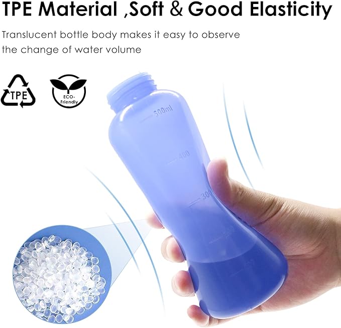 RUFCRIL Peri Bottle, 2-Pack Portable Travel Bidet with Bag, TPE Material Can Be Boiled, 17oz/500ml with 2 Sealing Rings,Essentials for Postpartum Perineal Care,Hemorrhoid Treatment,and Baby(Blue)