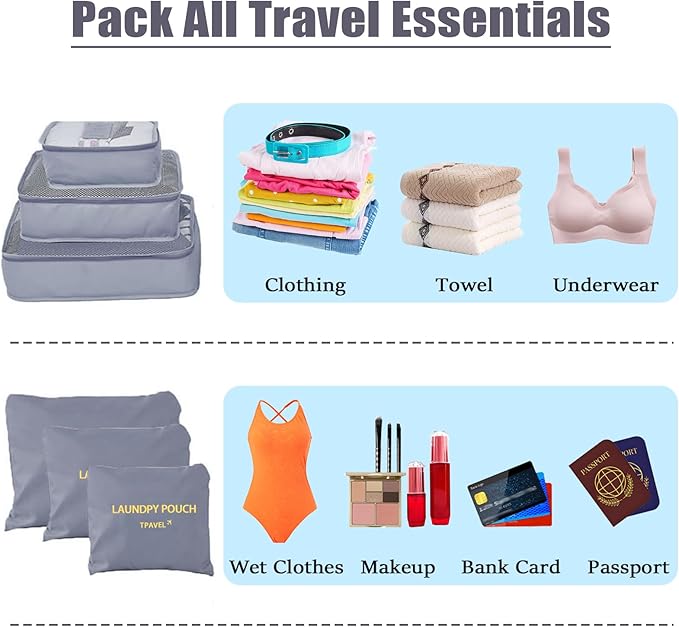 12 Set Packing Cubes for Travel Luggage Packing Bags Reusable Waterproof Suitcase Organizer Bags Set with Shoe Bag and Toiletry Bag (Grey+Wine Red)