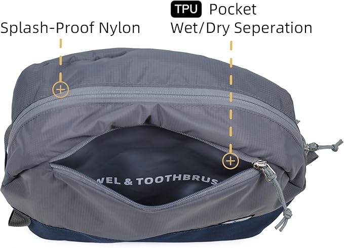 Travel Toiletry Bag 5L, Compact Travel Organizer with Waterproof TPU Wet/Dry Compartment