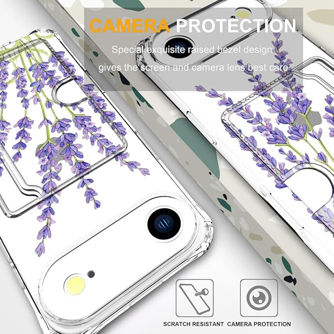 Compatible with iPhone 17 Air Case Card Holder for Women Cute Design,Wallet Phone Cases Transparent Cool Kawaii Protective (Clear Purple Lavender)