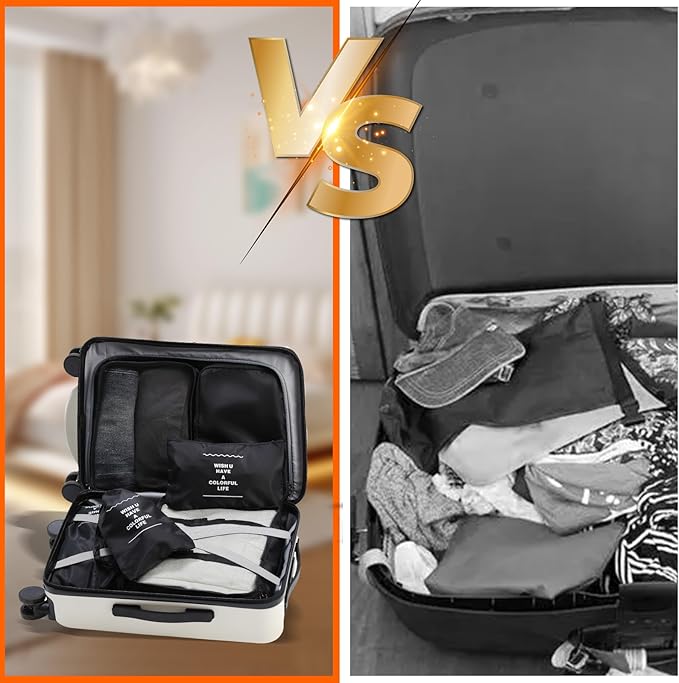 7 Set Packing Cubes for Travel,Suitcase Organizer Bags for Luggage with Shoe Bag, Vacation Travel Essentials & Accessories for Cruise Ship, Airplane Must-Have,Road Trip & Camp Gifts(Black)