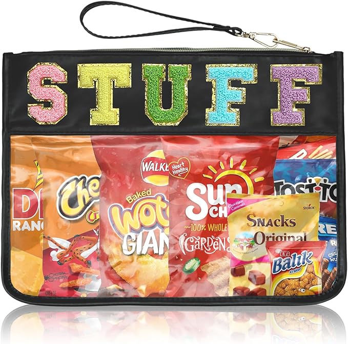 Siwara Snack Bags Clear Pouch Travel Makeup Bag Chenille Letter Bags for Zipper Pouch Clear Cosmetic Bag Clearly Tote Bag Makeup Travel Bags for Women