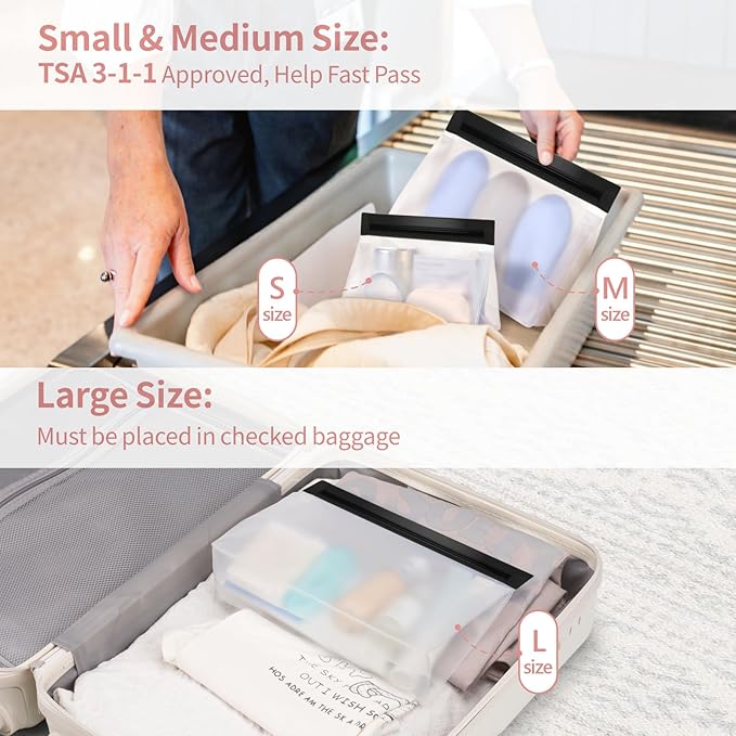 PACKISM Leakpoof Clear Toiletry Bags for Traveling - Sealed TSA Approved Toiletry Bag, Reusable Semi-Transparent Clear Cosmetic Bag with Flat Bottom, Perfect for Travel Essentials, 2L+2M, Black