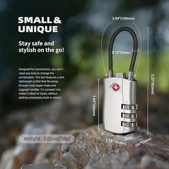 Luggage Locks TSA Approved 2 Pack, Small Padlock Combination, TSA Locks for Luggage, Travel Combo Padlock with Code for Suitcase, Backpack Zipper, Locker, Gun Case, Ammo Can (Black+Silver)