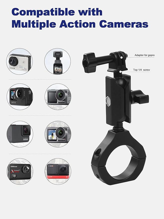 UTV Camera Mount for 1.75"-2" Roll Cage Mount - Compatible with GoPro, Mevo Start & More - Easy to Install Action Camera Accessories on Polaris RZR, Can Am - Durable Alu Alloy Made & 360° Rotation
