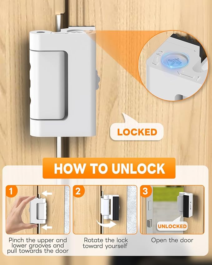 Portable Door Reinforcement Lock for Travel & Home, No Screws Instant Install Safety Lock for Inward Swing Front Door, Hotel, Apartment - Extra Latch from Inside Withstand 800lbs (White-3PCS)