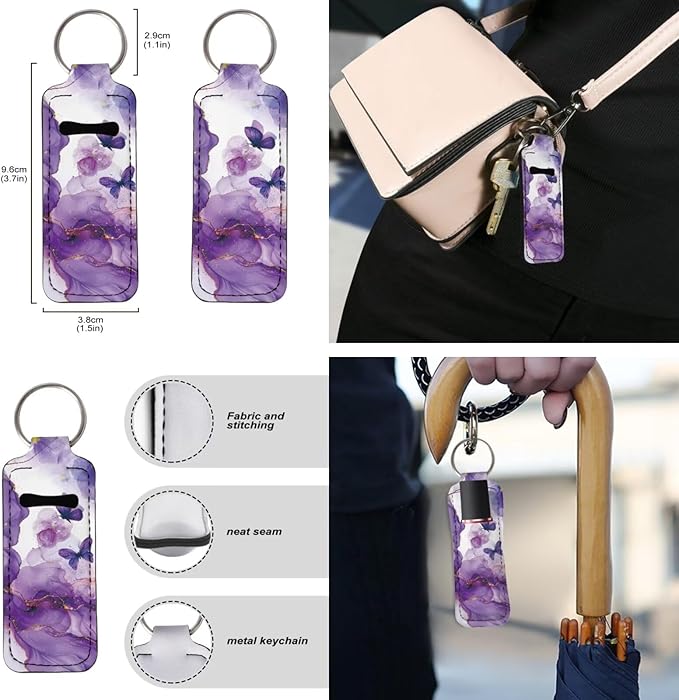 Suobstales 3Pcs Travel Bottles Keychain Holder Set,Travel Bottle Sleeves+Neoprene Chapstick Holders+Lanyard Keychain
