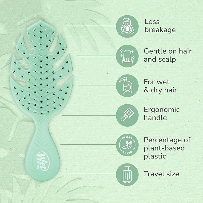 Wet Brush Go Green Mini Detangler, Green - Detangling Travel Hair Brush - Ultra-Soft IntelliFlex Bristles Glide Through Tangles & Gently Loosens Knots While Minimizing Pain, Split Ends & Breakage