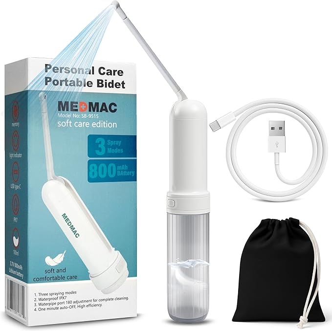 Portable Bidet for Travel, Rechargable USB-C 3 High Pressure Modes Travel Bidet Compact Waterproof Handheld Sprayer Device for Women, Men, Babies - Ideal for Personal Hygiene (White)