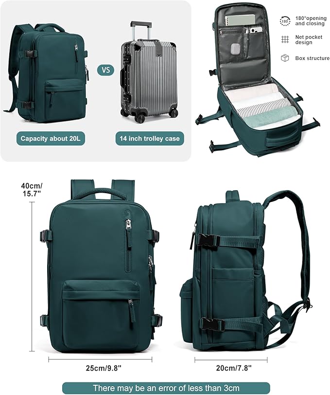 VGCUB Travel Backpack for Women Men, Spirit Airlines Personal Item, 18x14x8 Inches, Laptop, College, Waterproof, Carry On, Flight Approved, Work, Peacock Blue