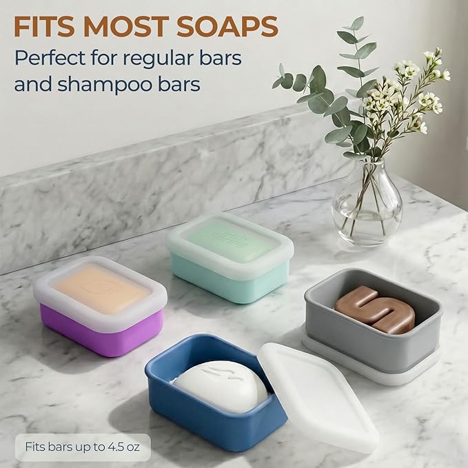 AIMAIAIMAI Compact Leakproof Travel Soap Case, Silicone Travel Soap Container, Portable Soap Box with Drainage Layer, Shatterproof Soap Holder for Bathroom, Gym (Gray)