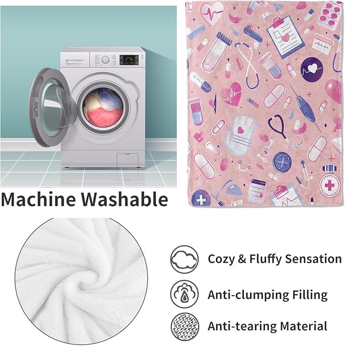 Nurse Blanket, Pink Nurse Gifts Flannel Throw Blankets,Soft Warm Lightweight Cozy Plush Nursing Graduation Throws for Bedroom Sofa Office Home Decor Gifts for Women Girls 80"x60"
