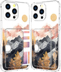 Compatible with iPhone 16 Pro Case Card Holder for Women Cute Design,Wallet Phone Cases Transparent Cool Kawaii Protective (Clear Mountain Hill Landscape)