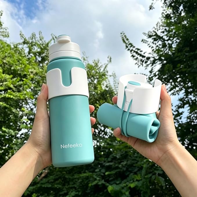 Nefeeko Collapsible Water Bottle, BPA Free 26oz Foldable Water Bottle for Travel Sports, Leak-Proof Spill-Proof Portable Water Bottles with Carabiner, Lightweight