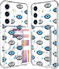 Compatible with Samsung Galaxy S24 / S25 Case Card Holder for Women Cute Design,Wallet Phone Cases Transparent Cool Kawaii Protective (Clear Blue Evil Eyes)