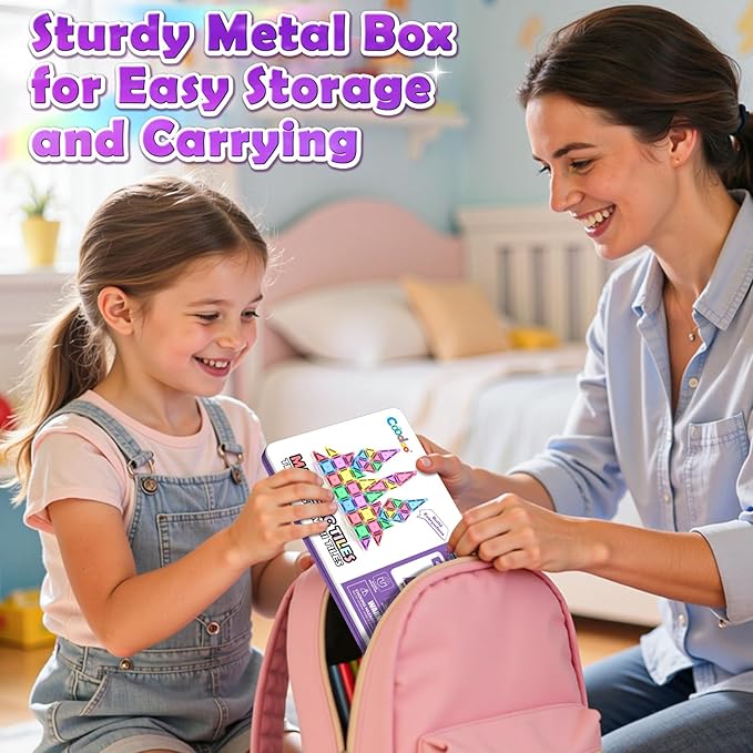 Magnetic Tiles Mini Travel Toys Set for Kids, Magnetic Blocks Building Toy Preschool Classroom Must Haves, Montessori Sensory Outdoor Kids Toys for Toddlers 3+ Year Old Girls Boys Travel Essential