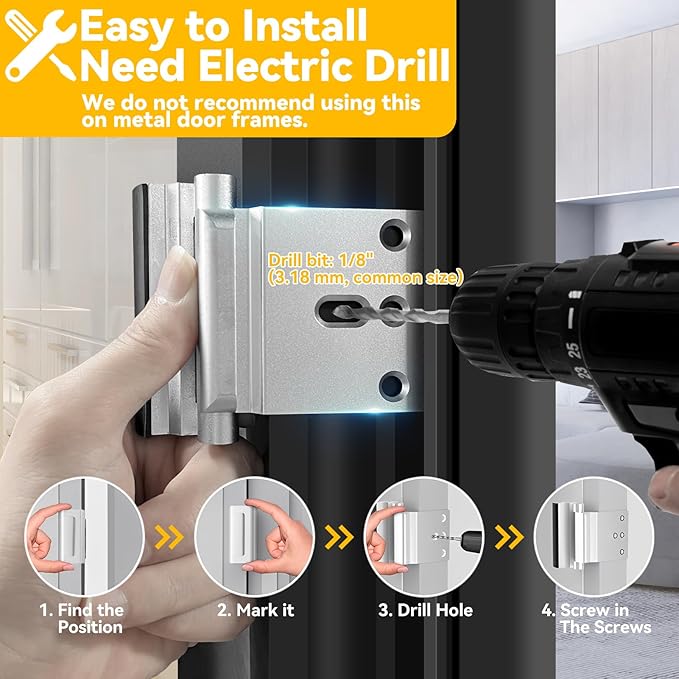 Rerishom 2 Pack Door Lock Withstand 800 lbs for Inward Swinging Door,Door Reinforcement Lock with 8 Screws to Prevent Unauthorized Entry, Pin Tumbler for Extra Home Security and Privacy