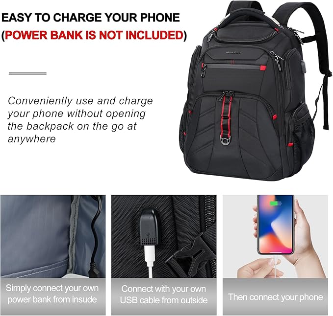 VANKEAN Travel Laptop Backpack 17.3 Inch TSA Friendly, Water-Repellent Anti Theft XL Computer Backpack with RFID Pockets College Backpacks with USB Port for Men Women Business Work Bag, Black